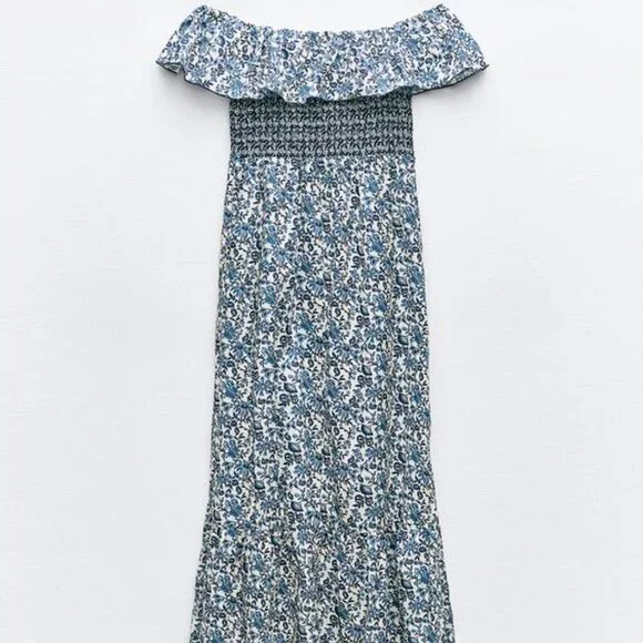 Zara PRINTED OFF THE SHOULDER DRESS NEW WITH TAG - Picture 4 of 5